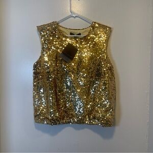 Marc New York Gold Sequin Sleeveless Blouse